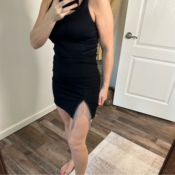 Rhinestone Fringe Black Bodycon Mini Skirt Size Small - Picture 3 of 7